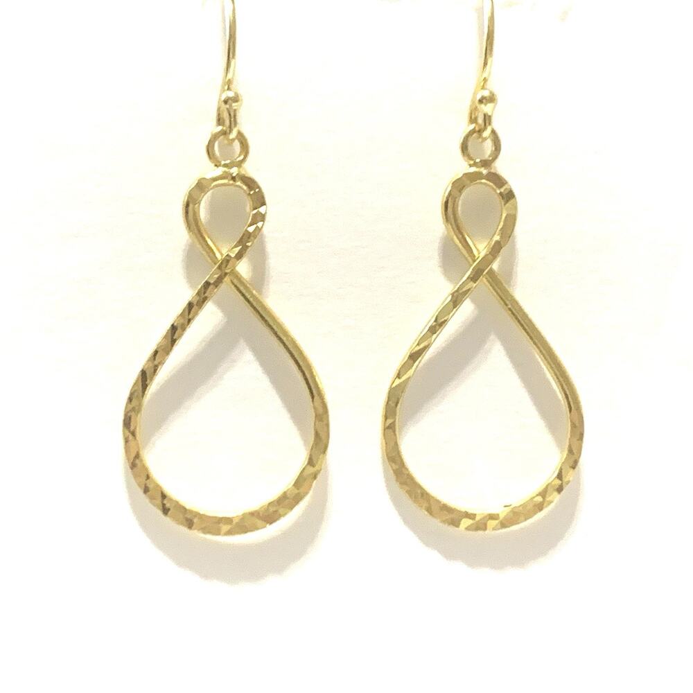 Y2K Infinity Twist Yellow Gold Plated Dangle Earrings Diamond Cut Design Signed